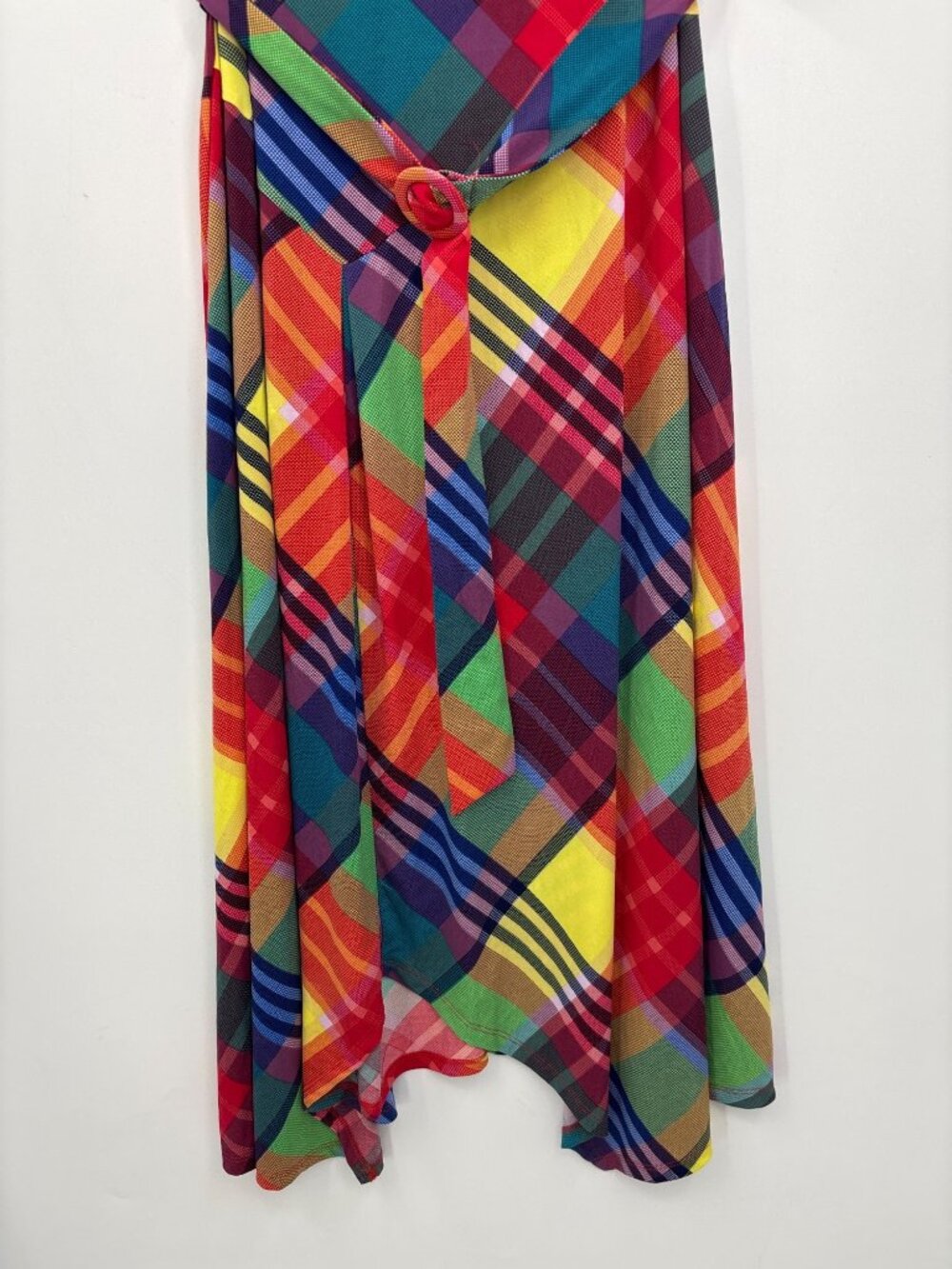 Chaus Stretch Plaid Asymmetrical Belted Midi Sleeveless Dress Red Size Large NEW - Picture 4 of 8